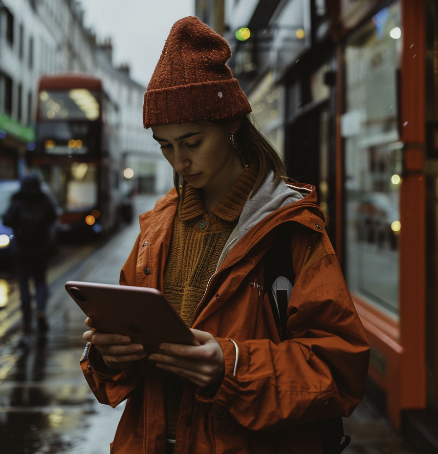 Image of a woman with a tablet to recycle